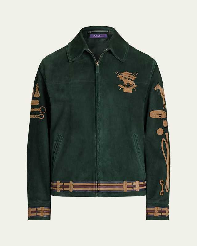 Jessa Equestrian-Printed Suede Coat